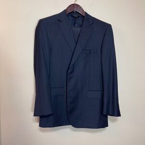 Jos A Bank Signature Gold Men's 44R Navy Blue Pinstripe 100% Wool Suit 36W 28L